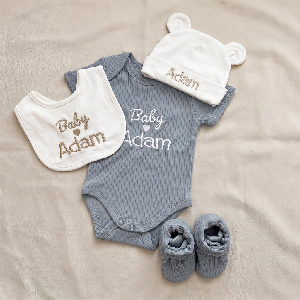 Personalized Baby Boy Gift Set | Organic Cotton Baby Bodysuit & Socks | Custom Name Newborn Gift Box | Baby Shower Gift Ready