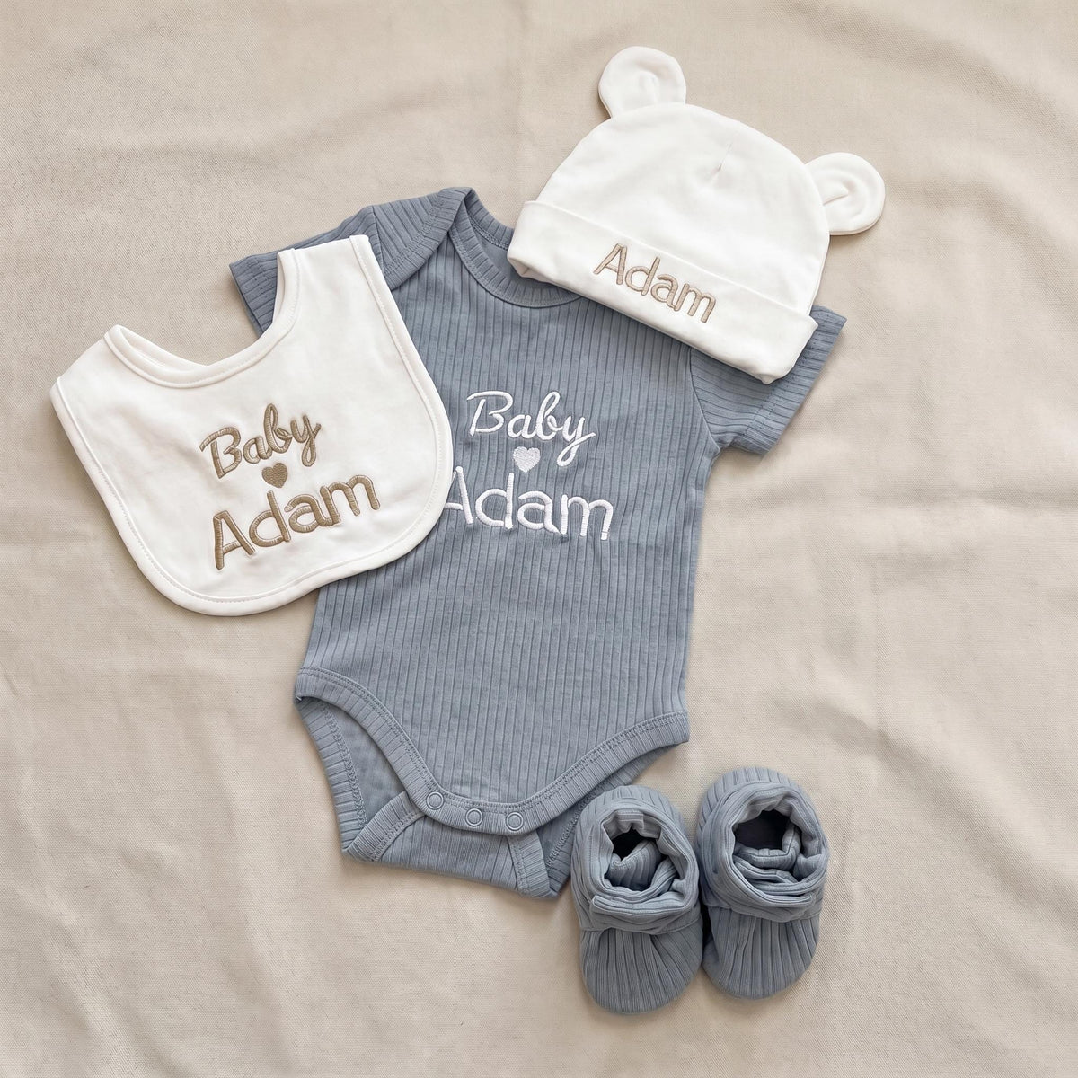 Personalized Baby Boy Gift Set | Organic Cotton Baby Bodysuit & Socks | Custom Name Newborn Gift Box | Baby Shower Gift Ready