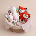 Personalized Crochet Baby Toy | Custom Name Plush or 2pcs Set | Handmade Animal Wooden Ring Toy | Baby Shower Gift