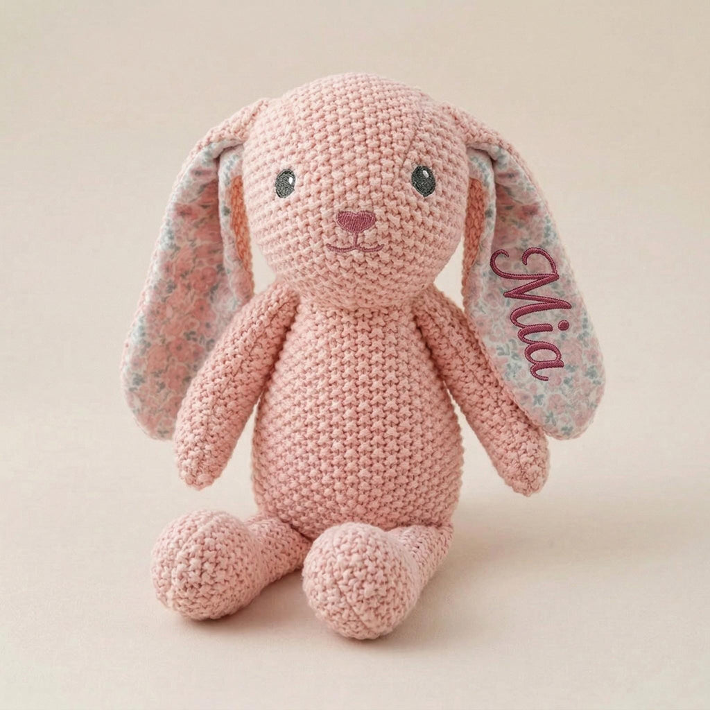Personalized Bunny Lovey Set | Crochet Bunny Rattle Toy | Custom Name Baby Gift | Newborn Gift Girl | Baby Shower Gift