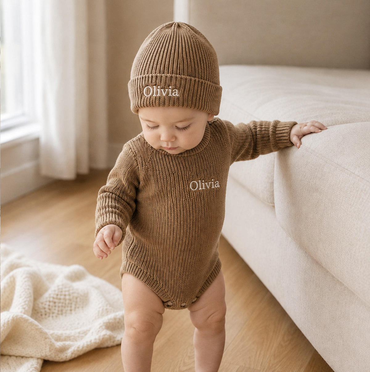 Personalized Baby Knit Romper, Embroidered Name Baby Outfit, Newborn Coming Home Outfit, Baby Shower Gift