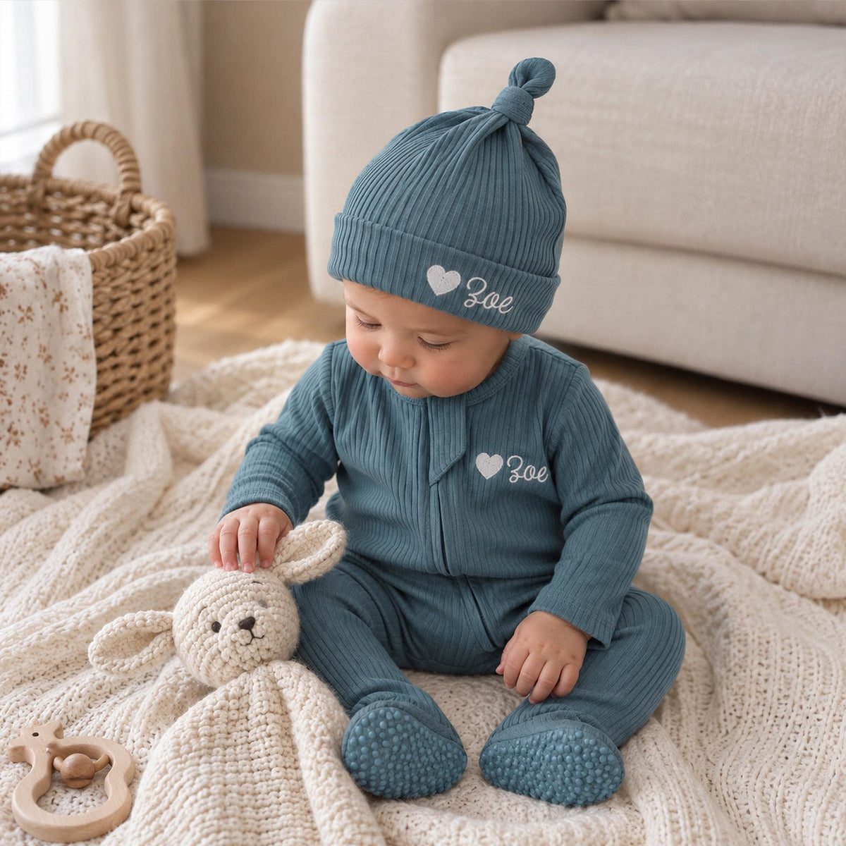Personalized Baby Name Embroidered Romper: Organic Cotton Ribbed Footie Jumpsuit,Newborn Coming Home Outfit
