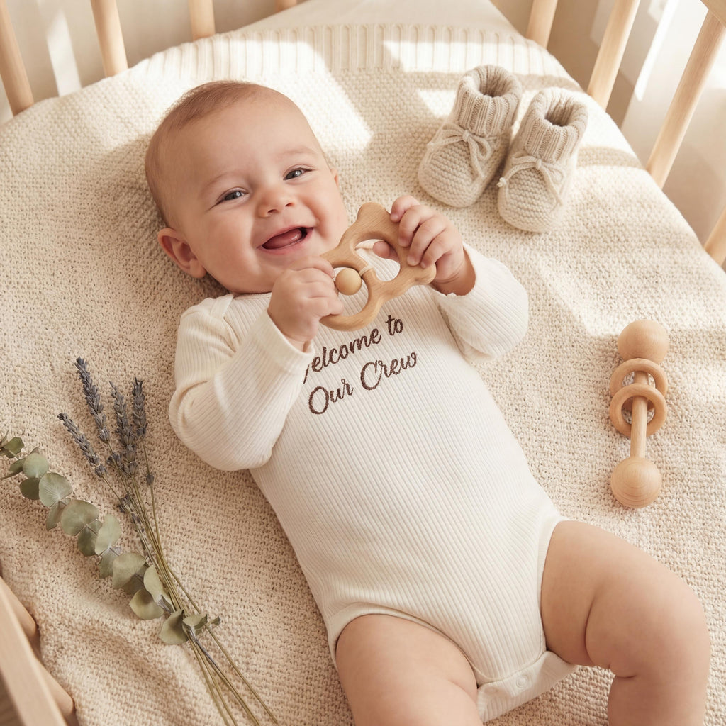 Personalized Embroidered Baby Bodysuit | Organic Cotton Name Onesie, Neutral Style