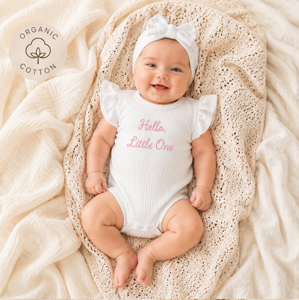 Personalized Organic Cotton Baby Bodysuit and Headband Set, Newborn Coming Home Outfit
