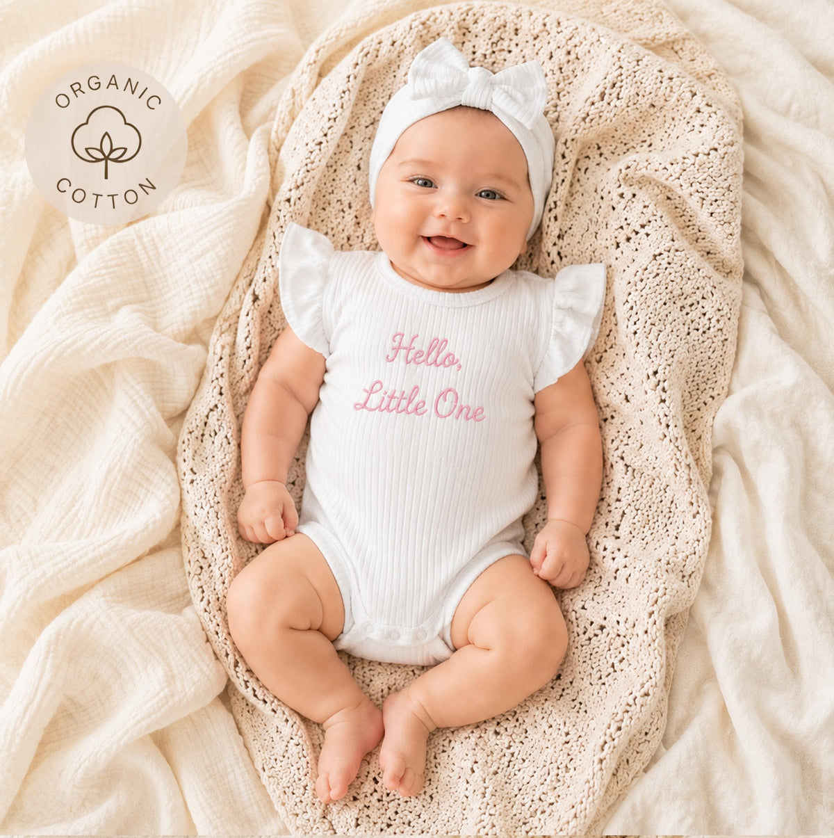 Personalized Organic Cotton Baby Bodysuit and Headband Set, Newborn Coming Home Outfit