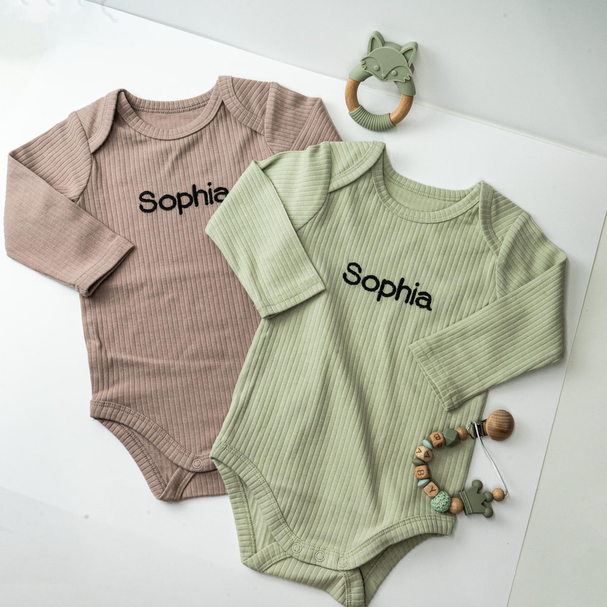 Personalized Embroidered Baby Bodysuit | Organic Cotton Name Onesie, Neutral Style