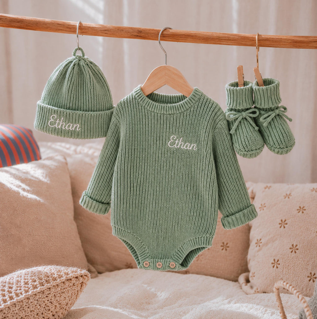 Personalized Baby Knit Romper, Embroidered Name Baby Outfit, Newborn Coming Home Outfit, Baby Shower Gift