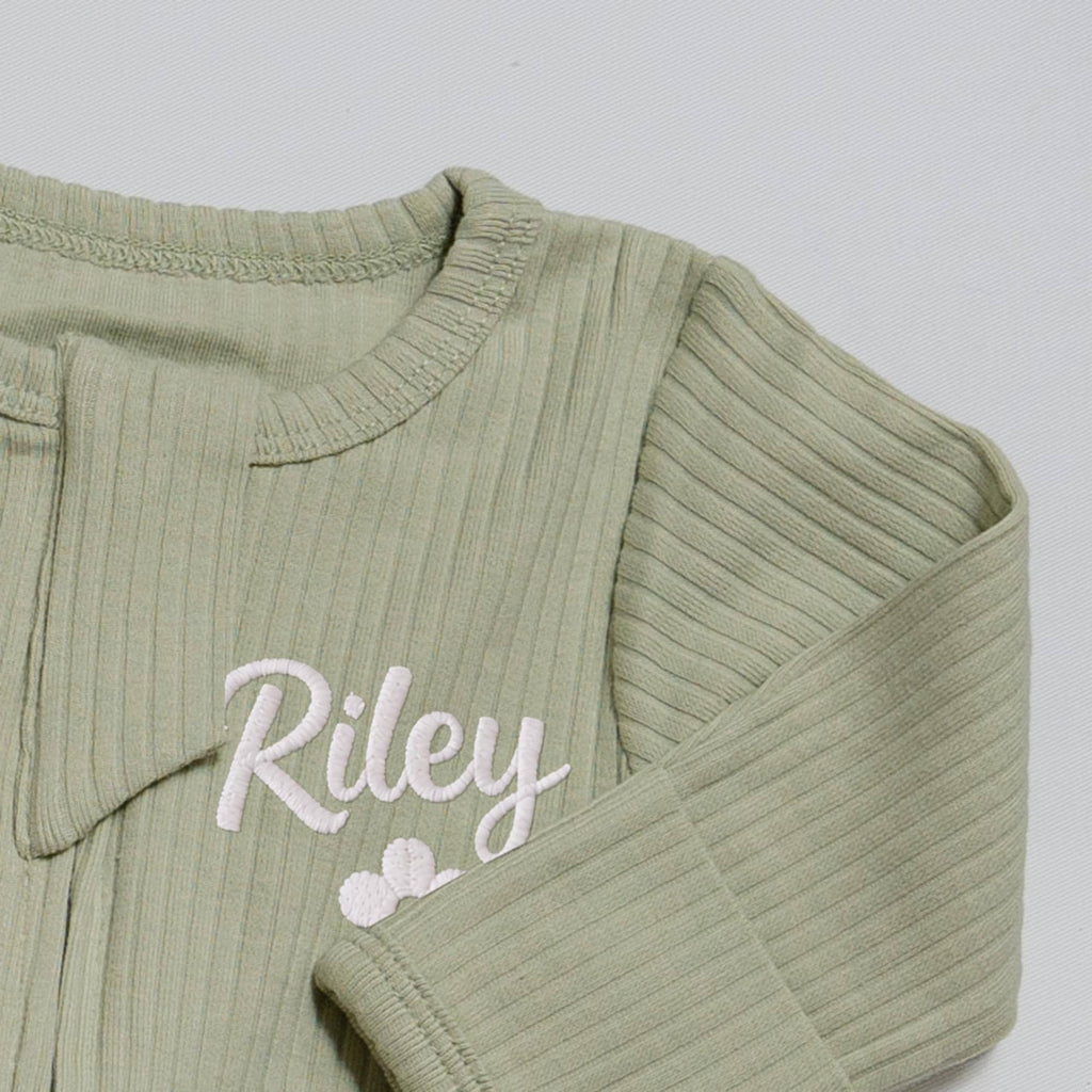 Personalized Baby Name Embroidered Romper: Organic Cotton Ribbed Footie Jumpsuit,Newborn Coming Home Outfit