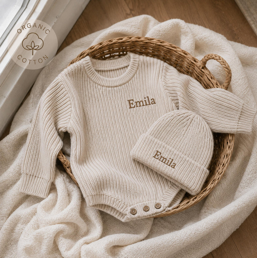 Personalized Baby Knit Romper, Embroidered Name Baby Outfit, Newborn Coming Home Outfit, Baby Shower Gift