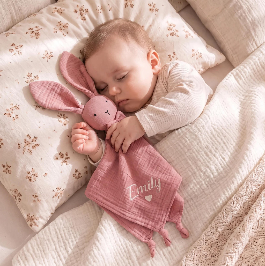 Embroidered Organic Cotton Bunny Lovey, Personalized Baby Gift, Bunny Toy