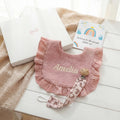 Personalized Muslin Baby Gift Set, Embroidered Bib & Pacifier Clip