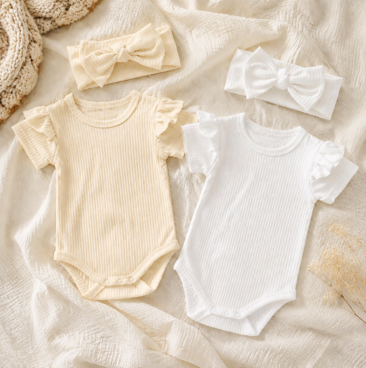 Personalized Organic Cotton Baby Bodysuit and Headband Set, Newborn Coming Home Outfit