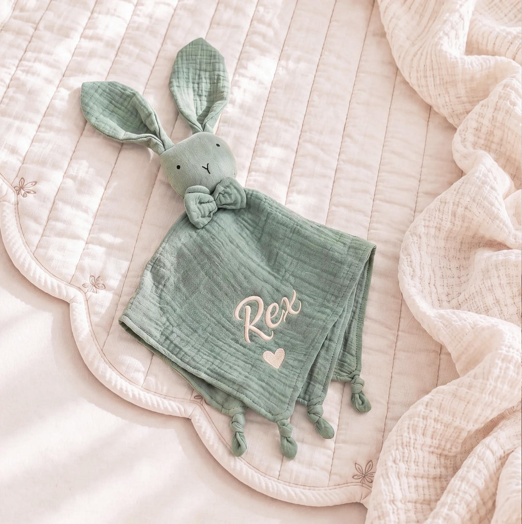 Embroidered Organic Cotton Bunny Lovey, Personalized Baby Gift, Bunny Toy