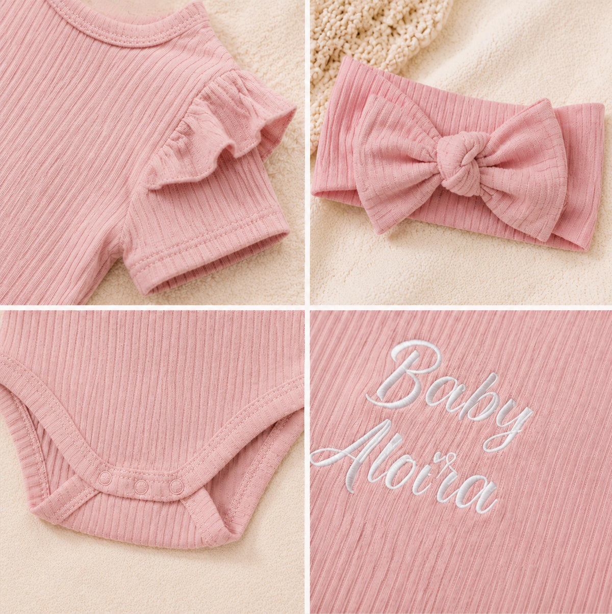 Personalized Organic Cotton Baby Bodysuit and Headband Set, Newborn Coming Home Outfit