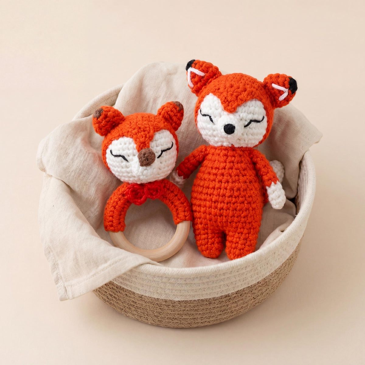 Personalized Crochet Baby Toy | Custom Name Plush or 2pcs Set | Handmade Animal Wooden Ring Toy | Baby Shower Gift