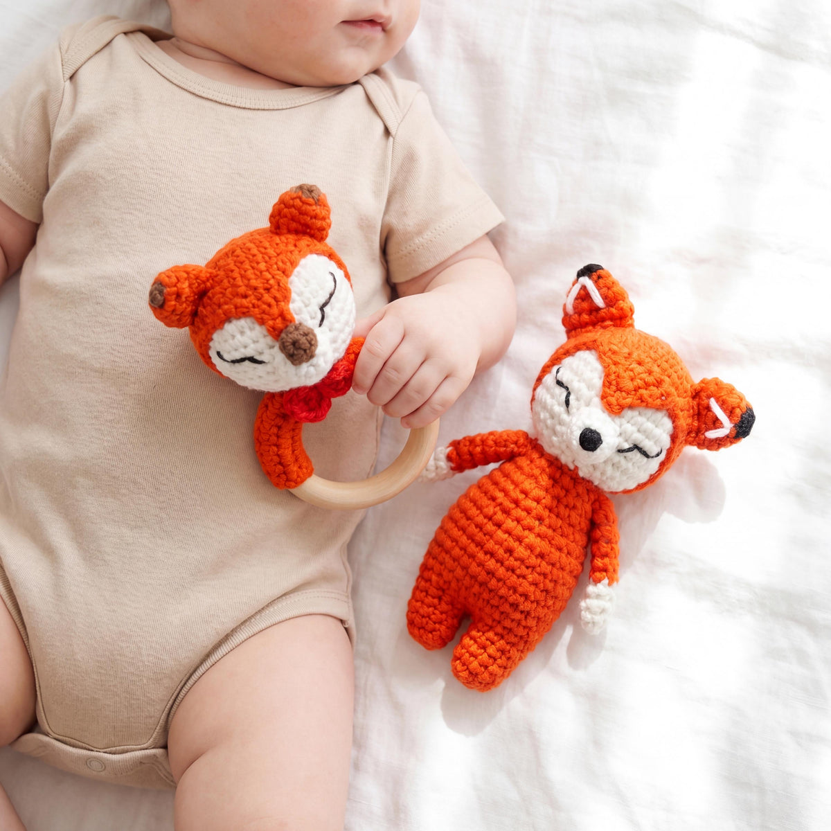 Personalized Crochet Baby Toy | Custom Name Plush or 2pcs Set | Handmade Animal Wooden Ring Toy | Baby Shower Gift