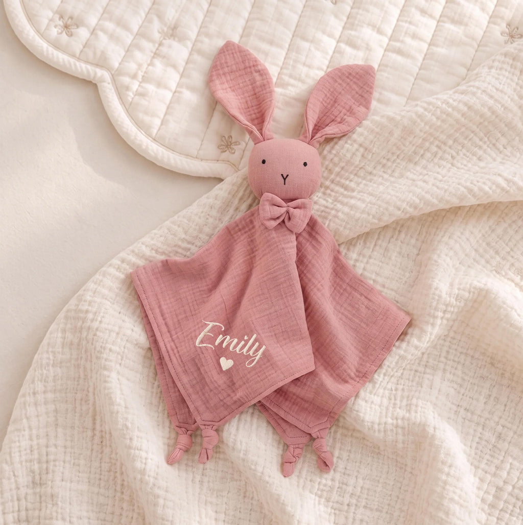 Embroidered Organic Cotton Bunny Lovey, Personalized Baby Gift, Bunny Toy