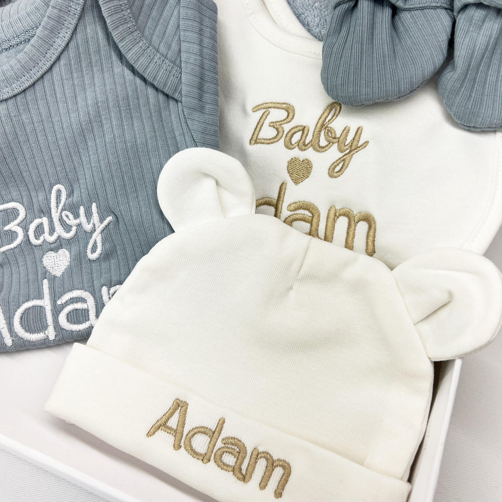 Personalized Baby Boy Gift Set | Organic Cotton Baby Bodysuit & Socks | Custom Name Newborn Gift Box | Baby Shower Gift Ready