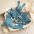 Personalized Bunny Lovey Set – Custom Baby Gift with Name Embroidery, Pacifier Clip & toy – Newborn Gift Set