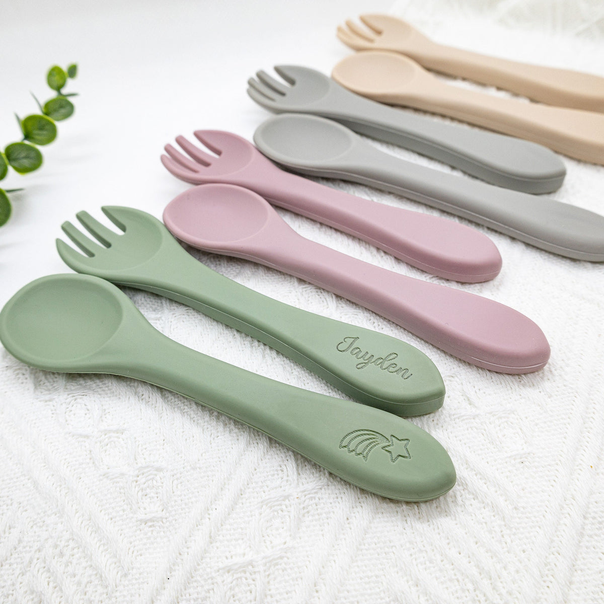 Personalized kids Spoon and Fork Set / Silicone Spoon and Fork /Silicone Tableware/Daycare Spoon and Fork/Personalized Baby Shower Gift