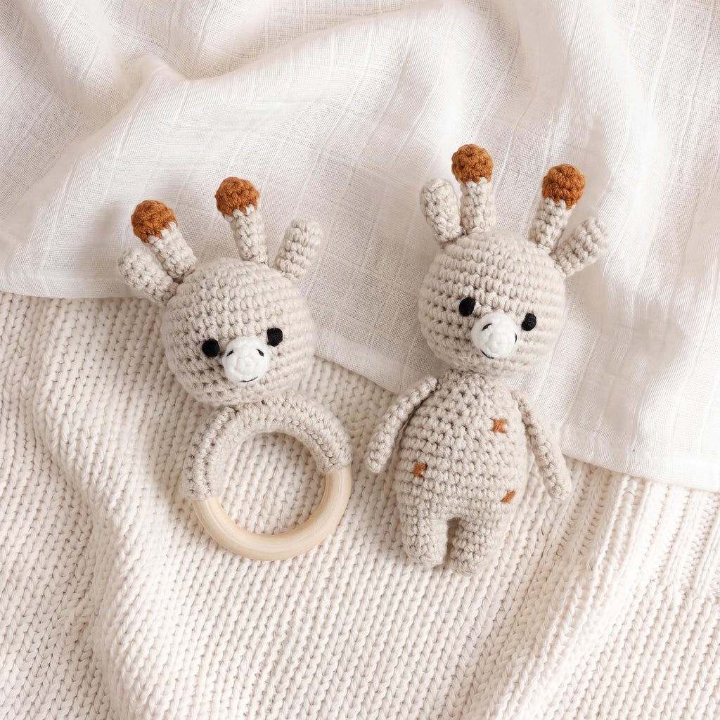 Personalized Crochet Baby Toy | Custom Name Plush or 2pcs Set | Handmade Animal Wooden Ring Toy | Baby Shower Gift