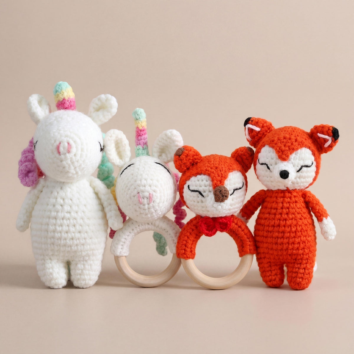 Personalized Crochet Baby Toy | Custom Name Plush or 2pcs Set | Handmade Animal Wooden Ring Toy | Baby Shower Gift