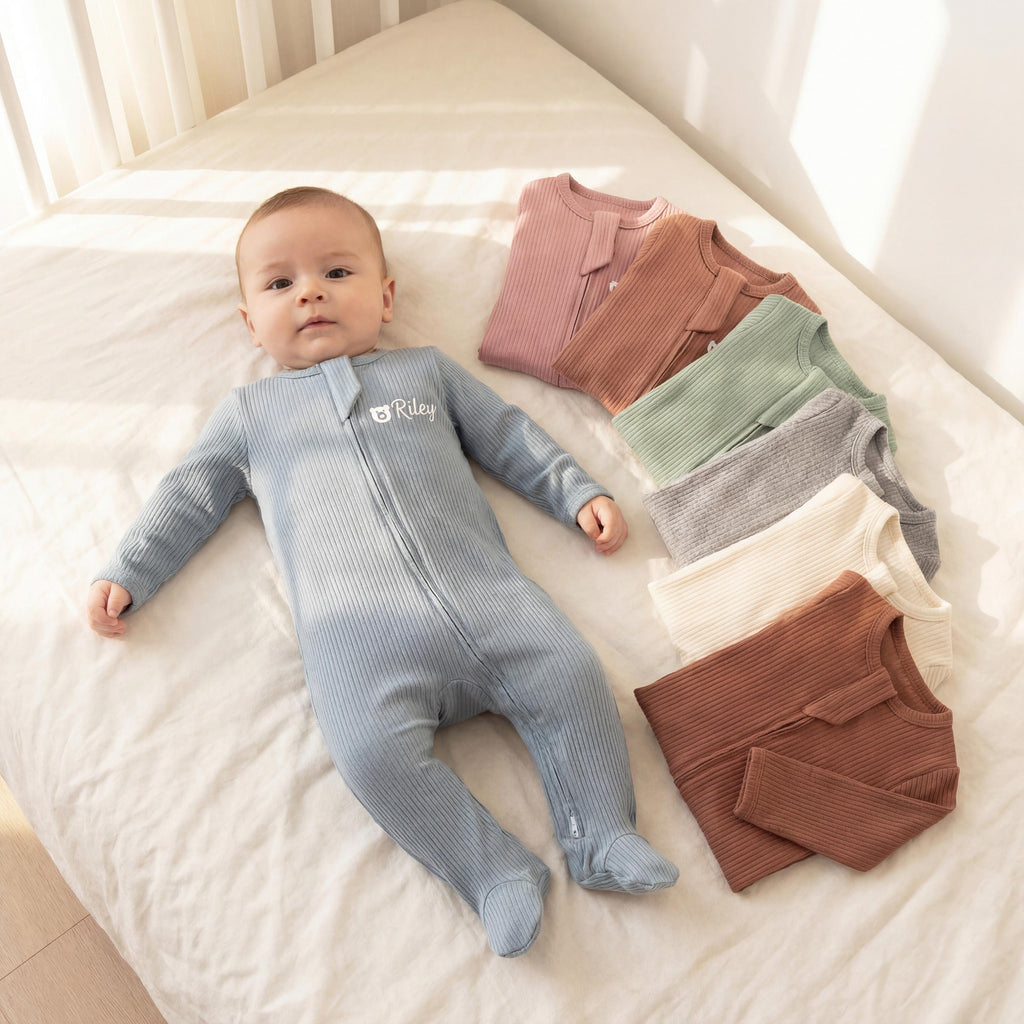 Personalized Baby Name Embroidered Romper: Organic Cotton Ribbed Footie Jumpsuit,Newborn Coming Home Outfit