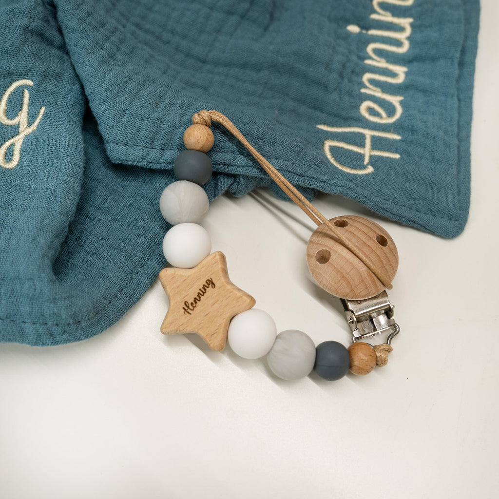 Personalized Bunny Lovey Set – Custom Baby Gift with Name Embroidery, Pacifier Clip & toy – Newborn Gift Set