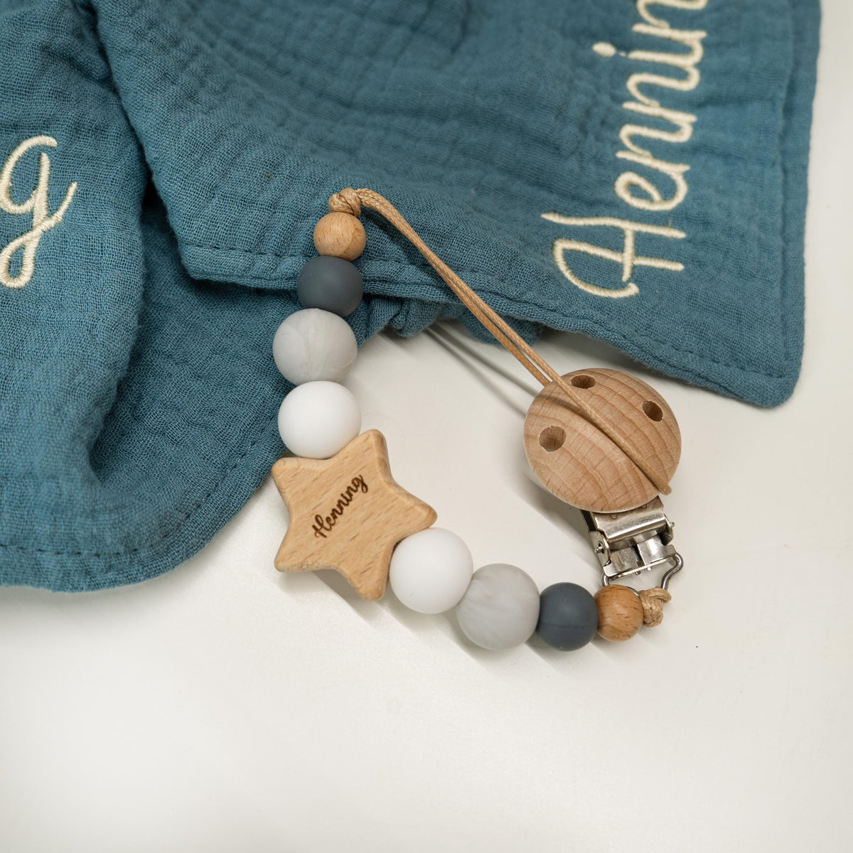 Personalized Bunny Lovey Set – Custom Baby Gift with Name Embroidery, Pacifier Clip & toy – Newborn Gift Set