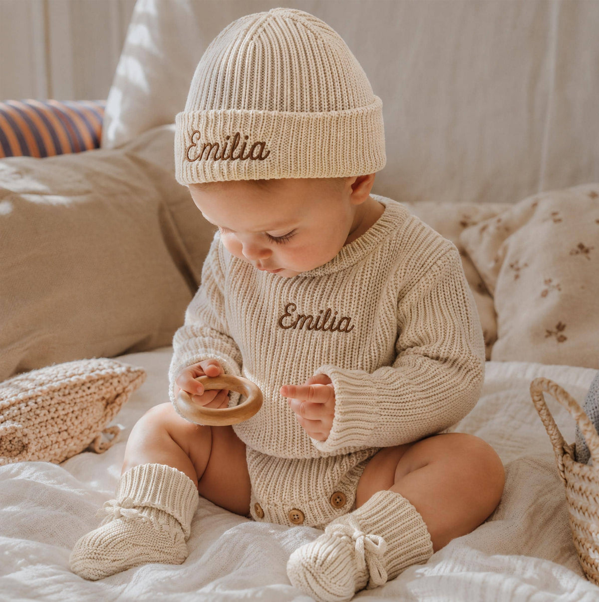 Personalized Baby Knit Romper, Embroidered Name Baby Outfit, Newborn Coming Home Outfit, Baby Shower Gift