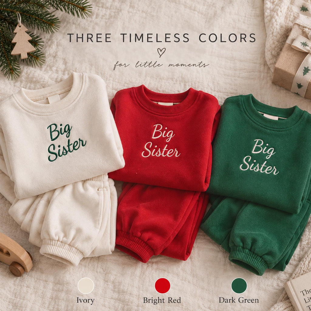 Organic Cotton Christmas Outfit for Kids, Personalized Matching Sibling Set, Brother Sister Christmas Outfit, Embroidered Sweatshirt Pants