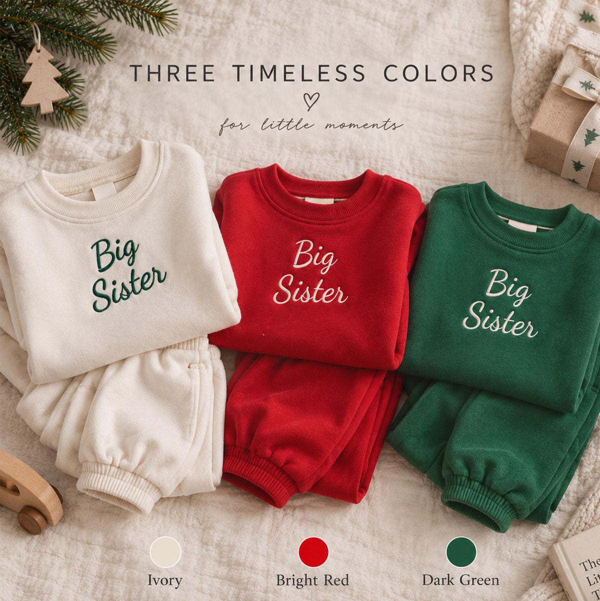 Organic Cotton Christmas Outfit for Kids, Personalized Matching Sibling Set, Brother Sister Christmas Outfit, Embroidered Sweatshirt Pants