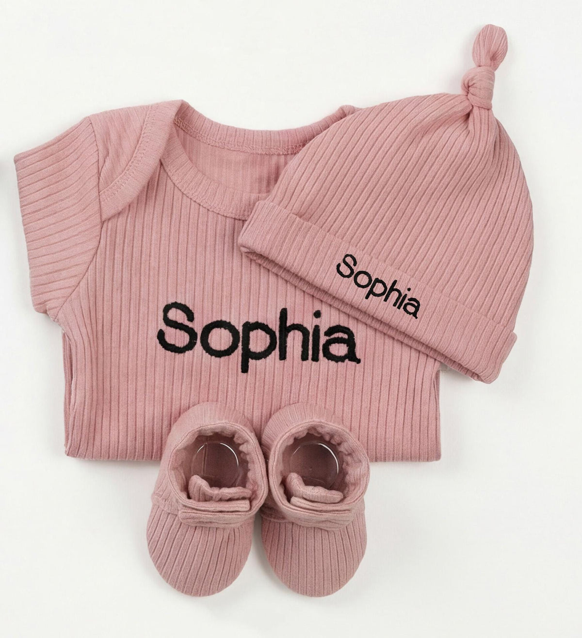 Personalized Organic Cotton Baby Gift Box, Newborn Welcome Set, Bear Lovey, Bodysuit, Beanie, Socks