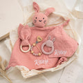 Personalized Bunny Lovey Gift Set – Embroidered Muslin, Pacifier Clip & Toy