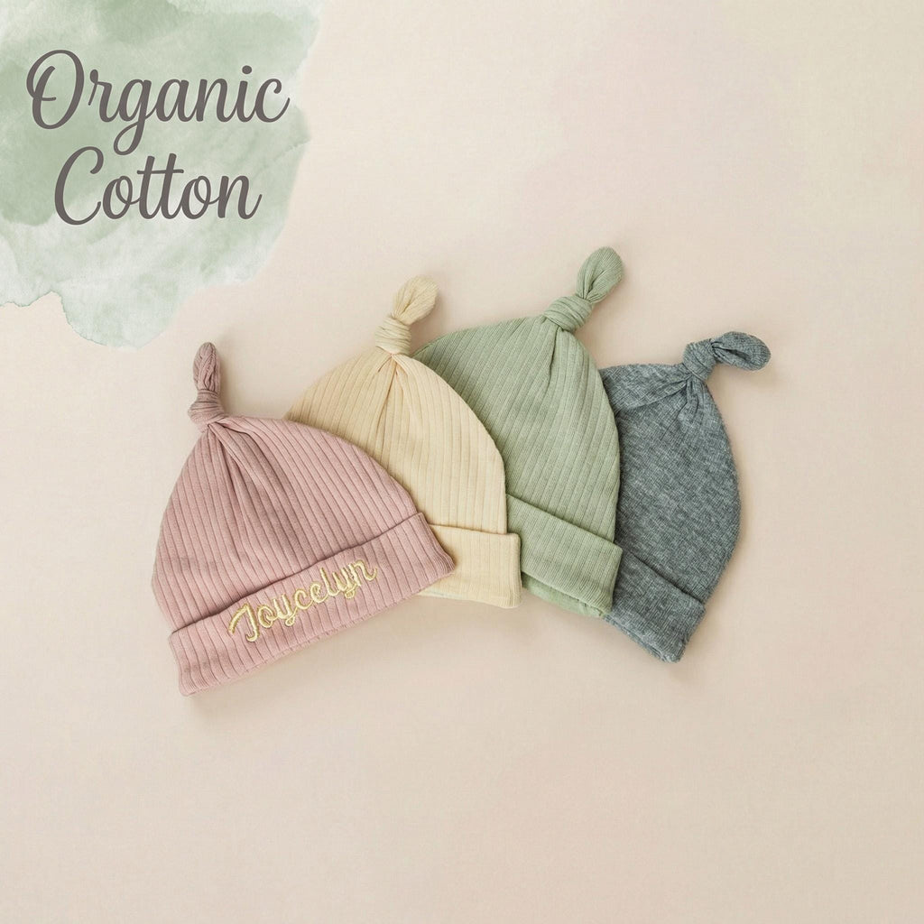 Personalized organic baby beanie with embroidered name: soft cotton,non-toxic and comfortable beanie