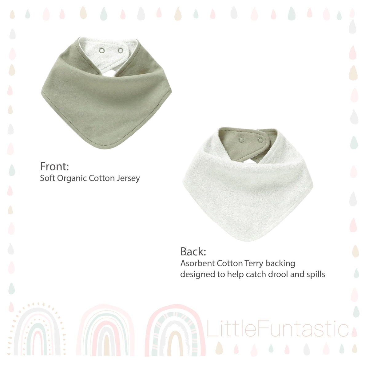 Organic Cotton Baby Bandana Bib, Personalized Name Embroidery, Neutral Drool Bib