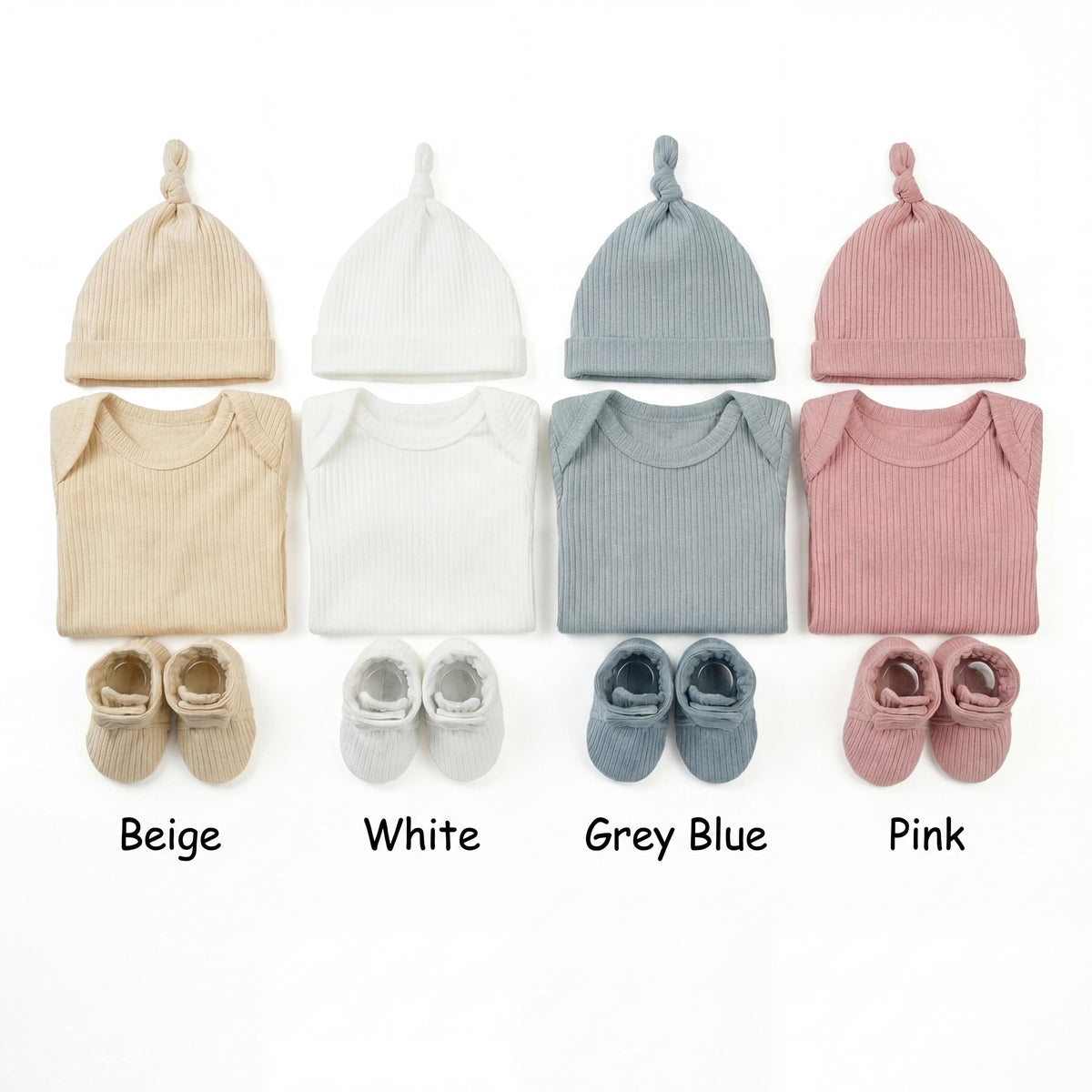 Embroidered Baby Outfit Set | Ribbed Cotton Bodysuit, Hat & Booties