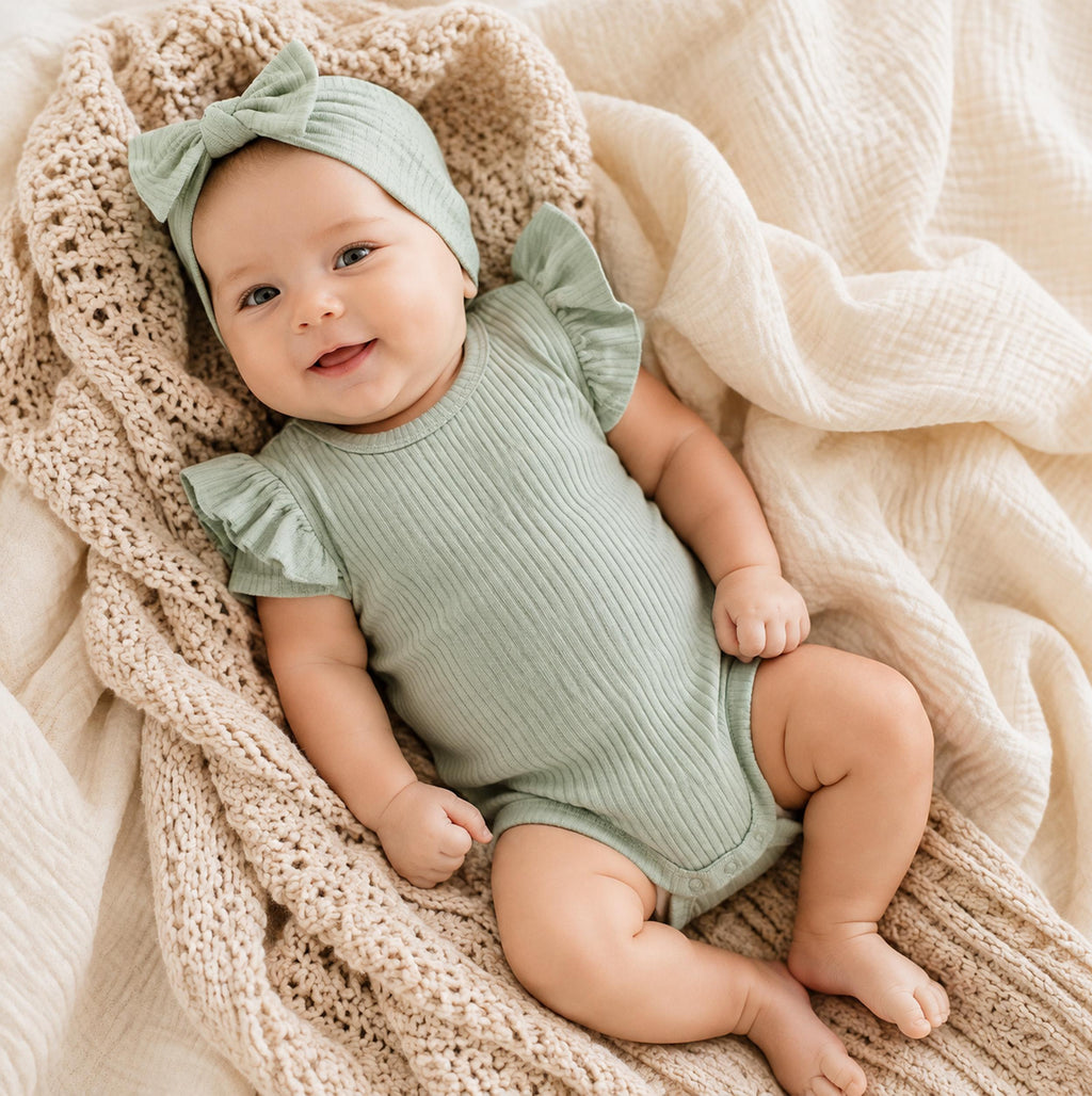 Personalized Organic Cotton Baby Bodysuit and Headband Set, Newborn Coming Home Outfit
