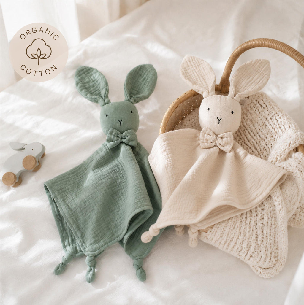 Embroidered Organic Cotton Bunny Lovey, Personalized Baby Gift, Bunny Toy