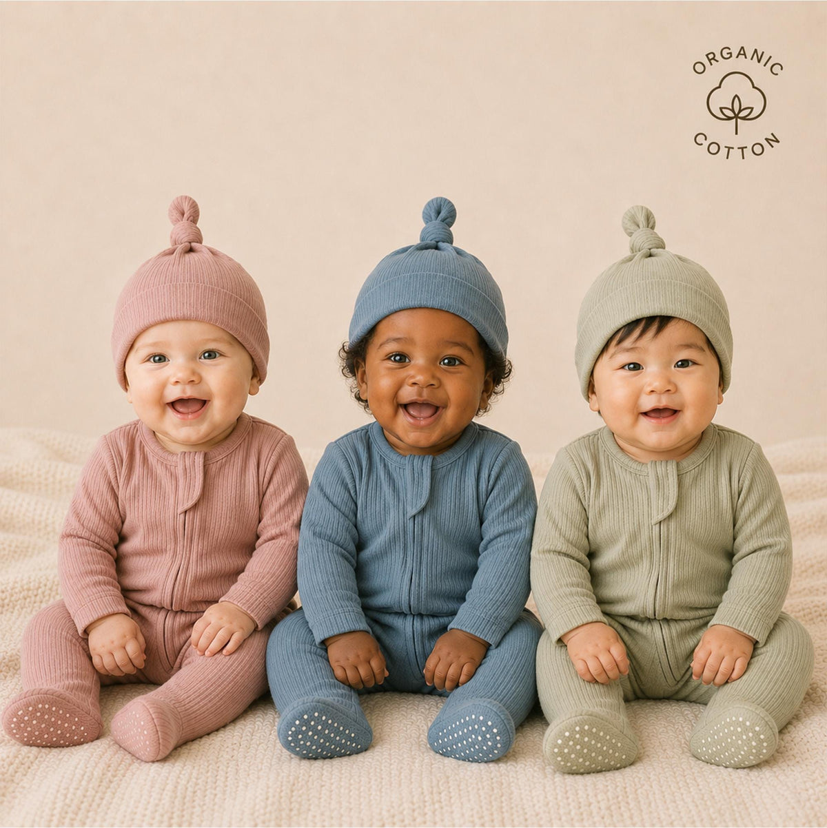 Personalized Organic Cotton Baby Romper and Hat Set, Custom Name Newborn Outfit