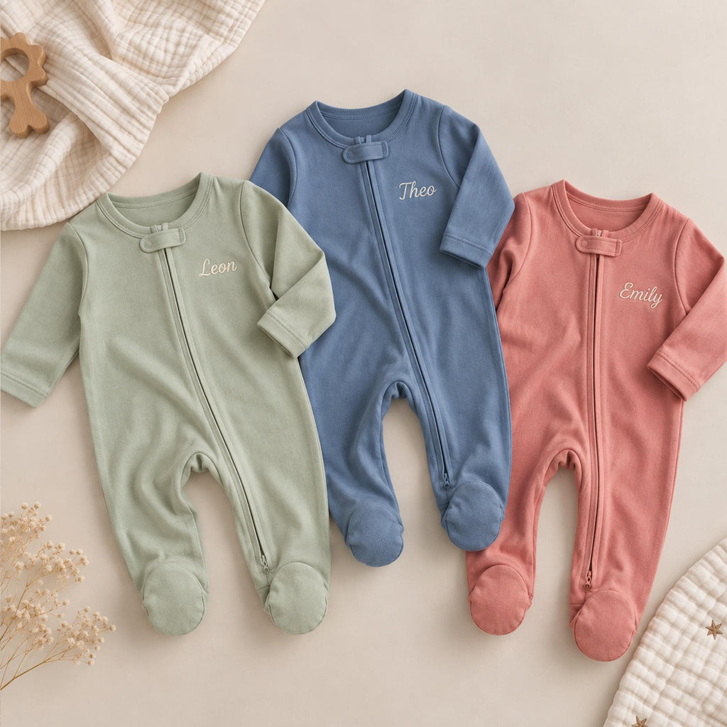 Personalized Baby Romper, 100% Organic Cotton Footed Sleeper, Embroidered Name Baby Onesie, Newborn Coming Home Outfit, Baby Shower Gift