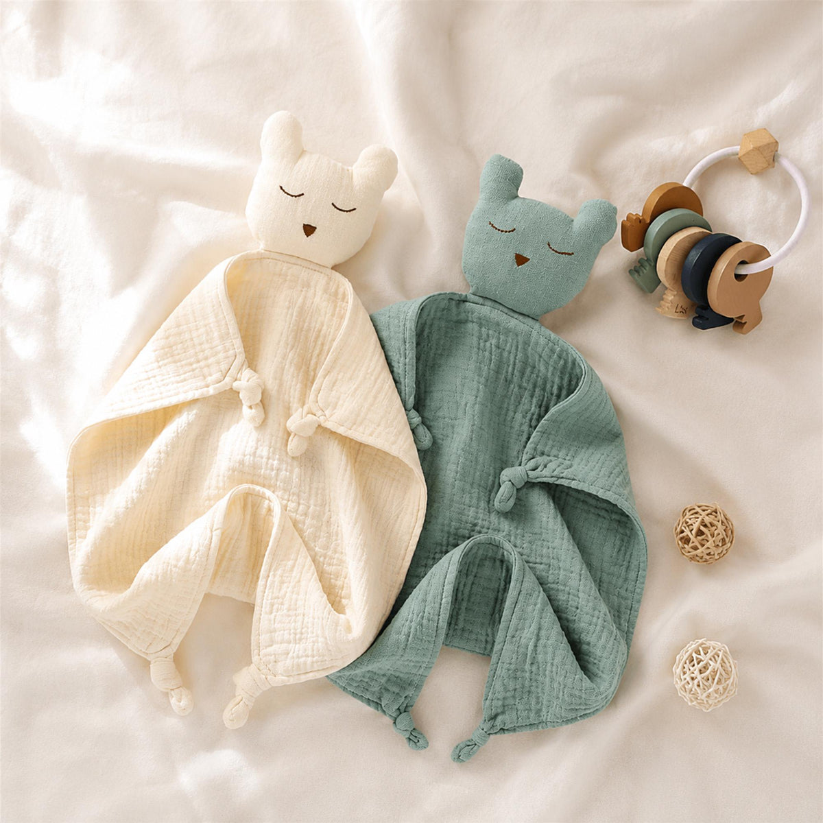 Personalized Organic Cotton Bear Lovey, Custom Name Embroidery, Baby Gift