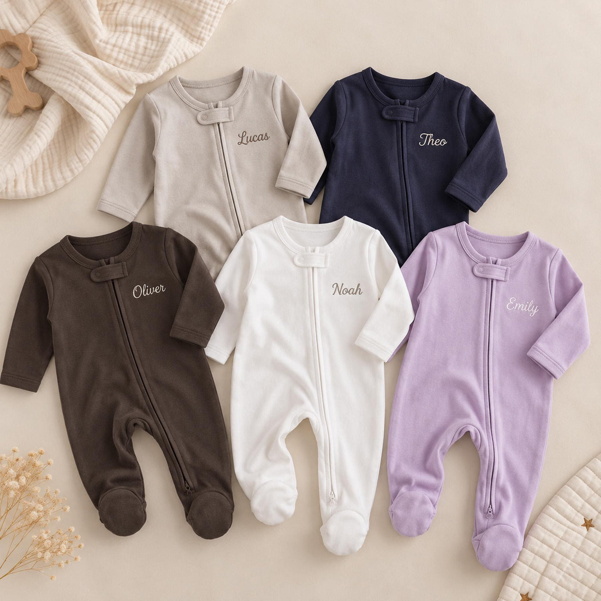 Personalized Baby Romper, 100% Organic Cotton Footed Sleeper, Embroidered Name Baby Onesie, Newborn Coming Home Outfit, Baby Shower Gift