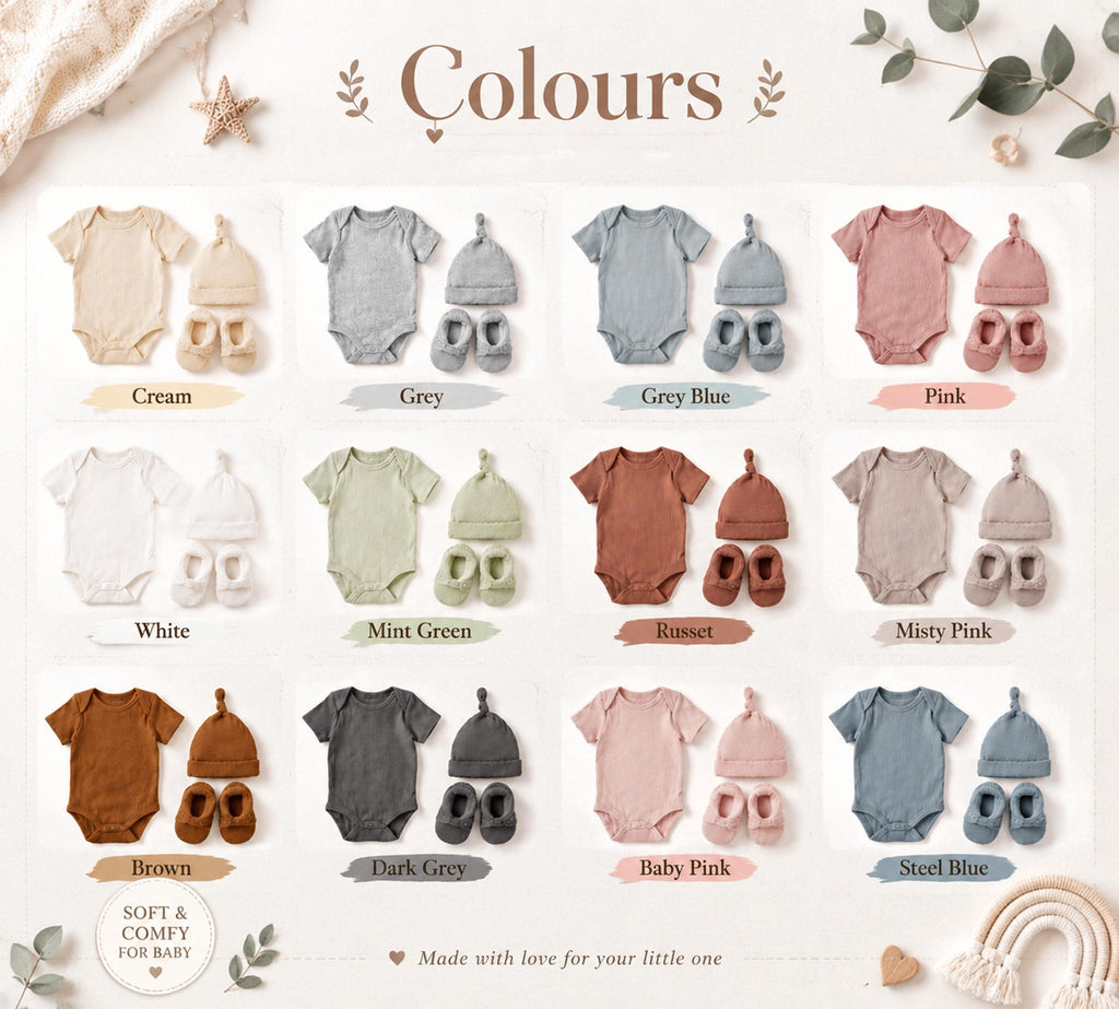 Personalized Baby Outfit Set | Ribbed Organic Cotton Bodysuit, Hat & Booties | Baby Shower Gift