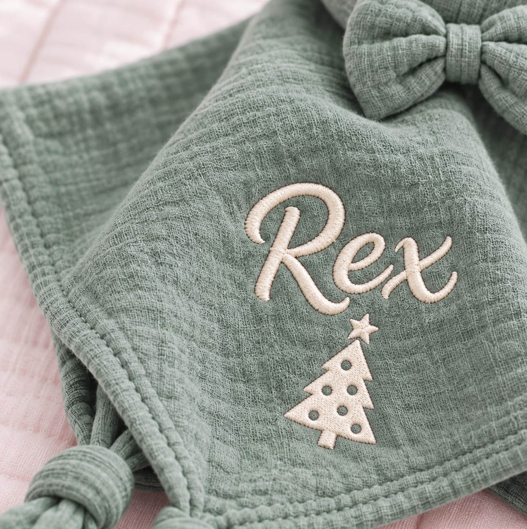 Personalized Christmas Bunny Lovey, Organic Cotton Baby Comforter, Custom Name Embroidered Baby Christmas Gift