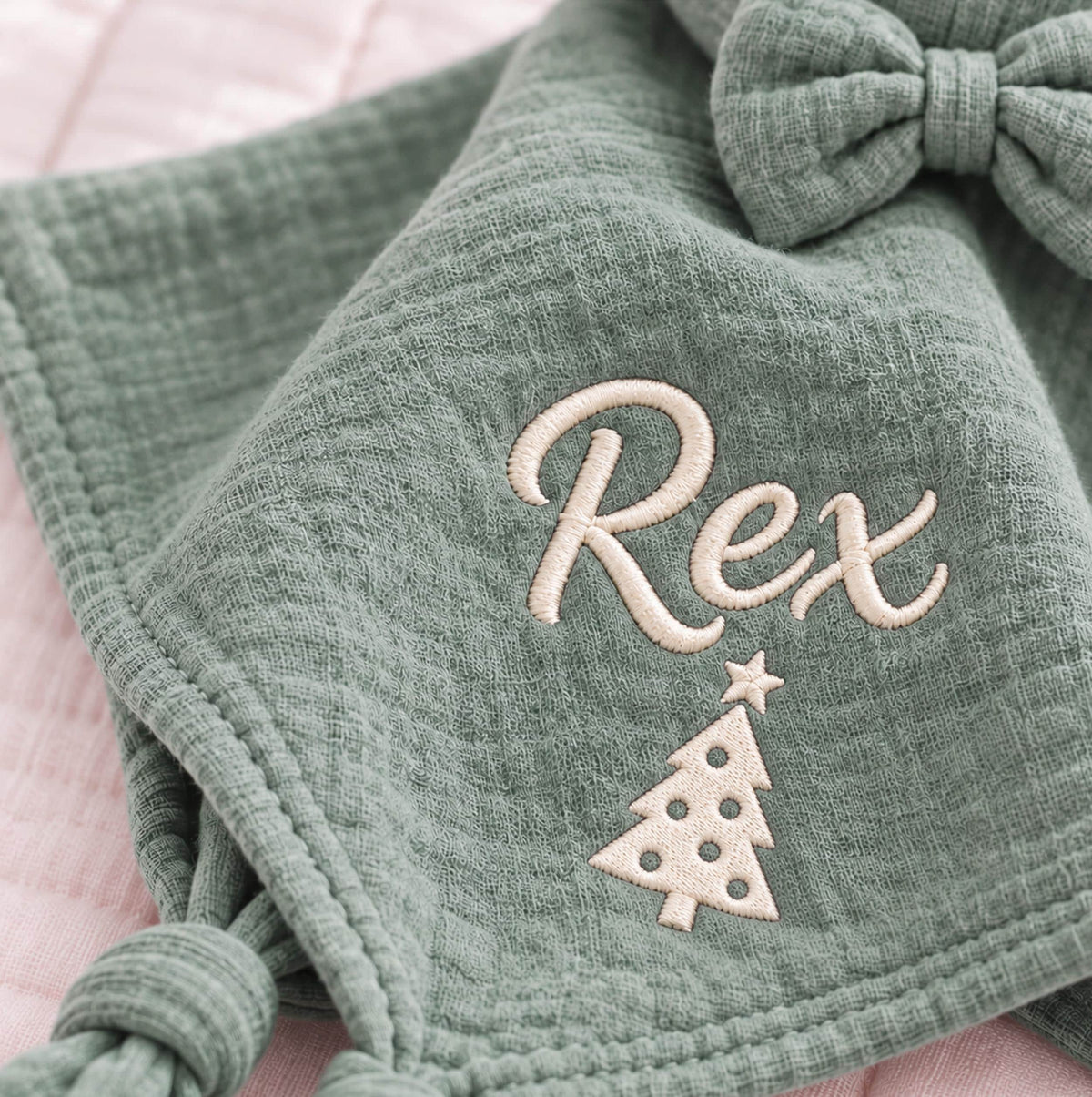 Personalized Christmas Bunny Lovey, Organic Cotton Baby Comforter, Custom Name Embroidered Baby Christmas Gift