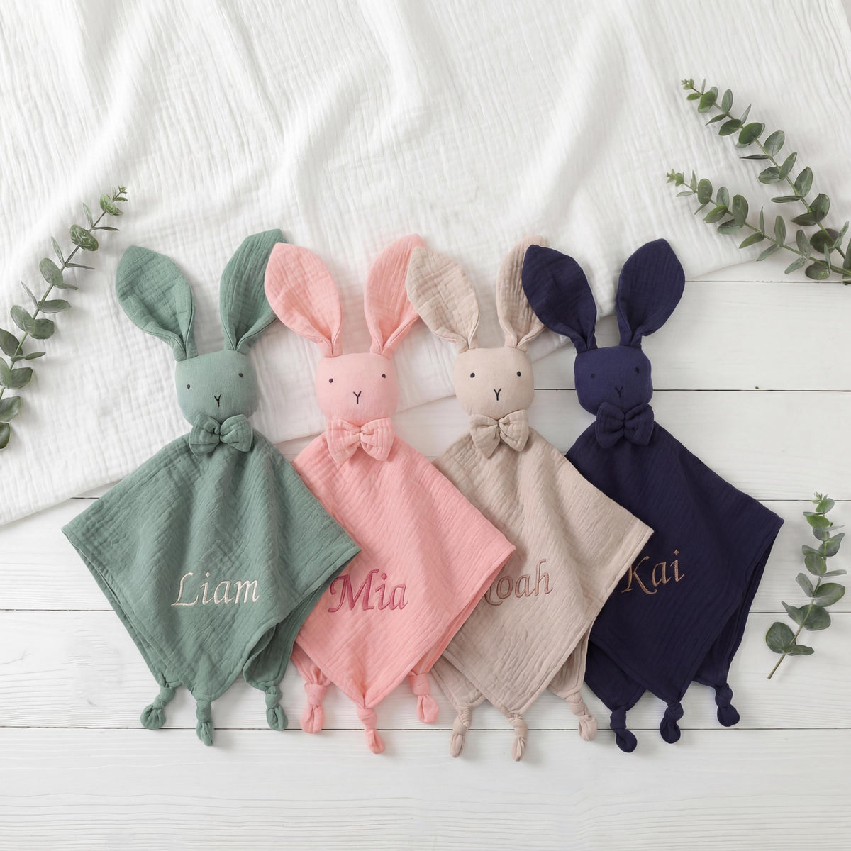 Embroidered Organic Cotton Bunny Lovey, Personalized Baby Gift, Bunny Toy
