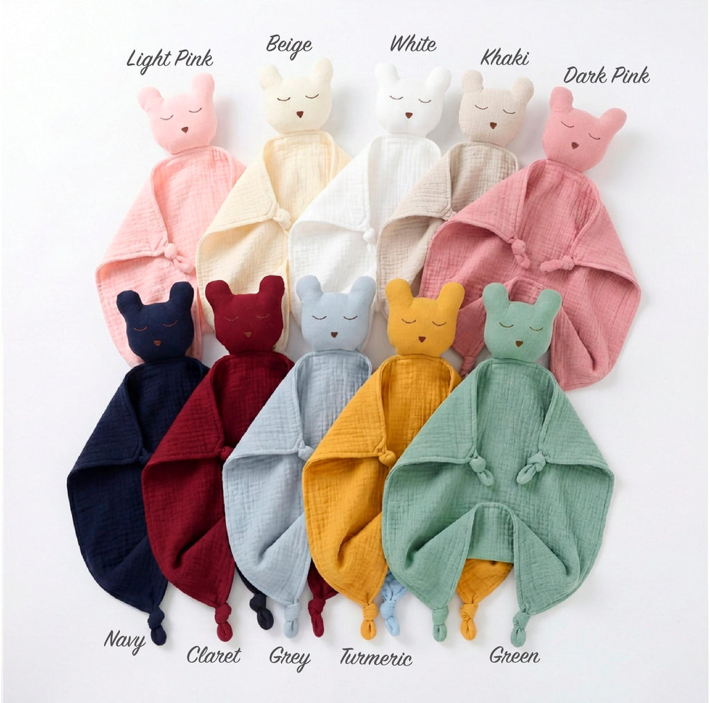 Embroidered Organic Cotton Bear Lovey, Personalized Baby Gift