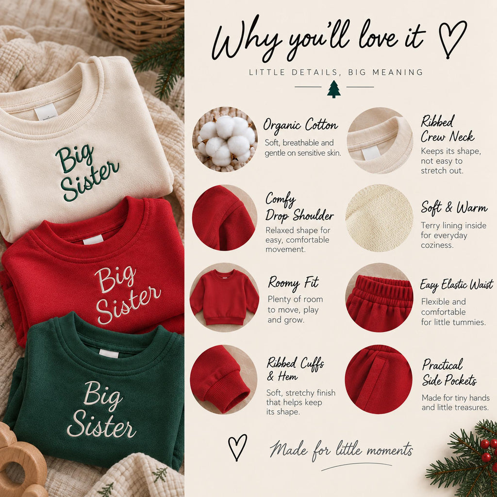 Organic Cotton Christmas Outfit for Kids, Personalized Matching Sibling Set, Brother Sister Christmas Outfit, Embroidered Sweatshirt Pants