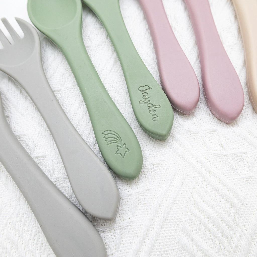 Personalized kids Spoon and Fork Set / Silicone Spoon and Fork /Silicone Tableware/Daycare Spoon and Fork/Personalized Baby Shower Gift